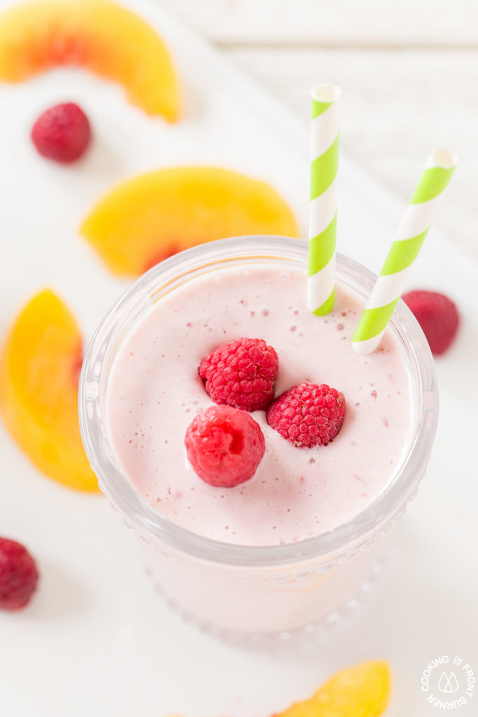 Making this Healthy Peach Raspberry Smoothie is easy to prepare and makes a delicious breakfast beverage or snack. It is so simple with frozen raspberries and peaches with yogurt, soy milk and a touch of honey.