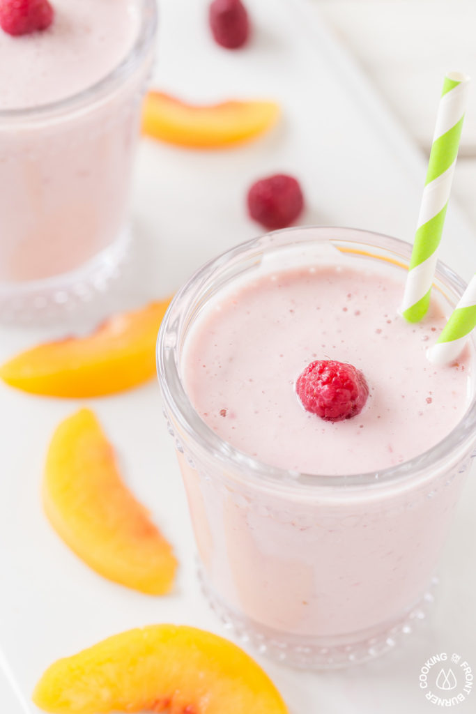 Making this Healthy Peach Raspberry Smoothie is easy to prepare and makes a delicious breakfast beverage or snack. It is so simple with frozen raspberries and peaches with yogurt, soy milk and a touch of honey.