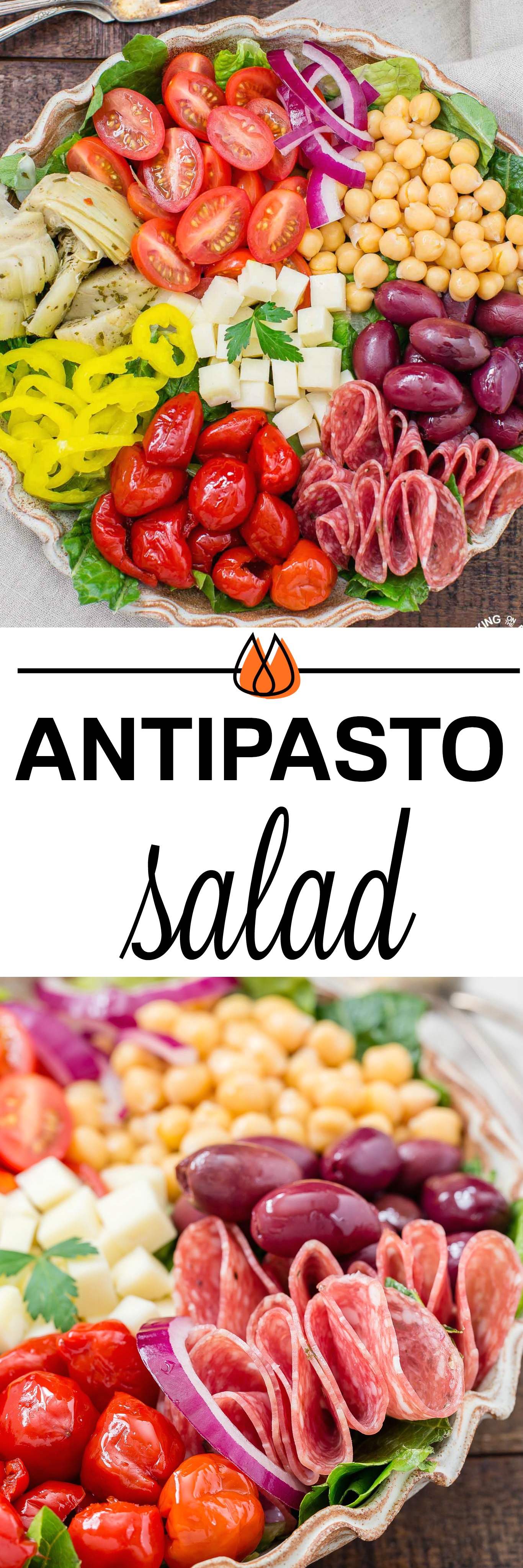 You will love this easy recipe for Italian Antipasto Salad that is loaded with veggies, meat, cheese and a lemon vinaigrette dressing. Make it big for a main course or smaller for side salads. #antipasto #italian #salad