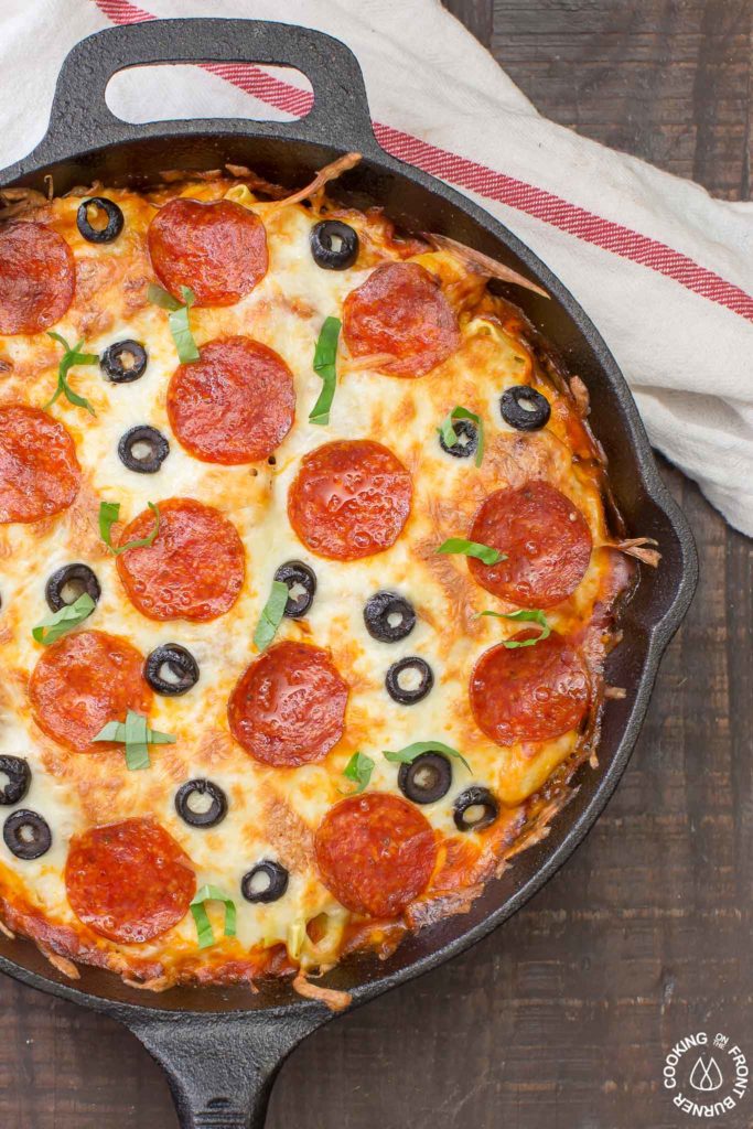 In 30 minutes you can serve this Pizza Tortellini Skillet Casserole on the family table.  Talk about freaky fast and delicious!  It's a very comforting dish with tender cheese pasta, a rich marinara sauce, pepperoni, olives and two kinds of cheeses and all baked in one skillet!   #skillet #pasta #casserole #30minute