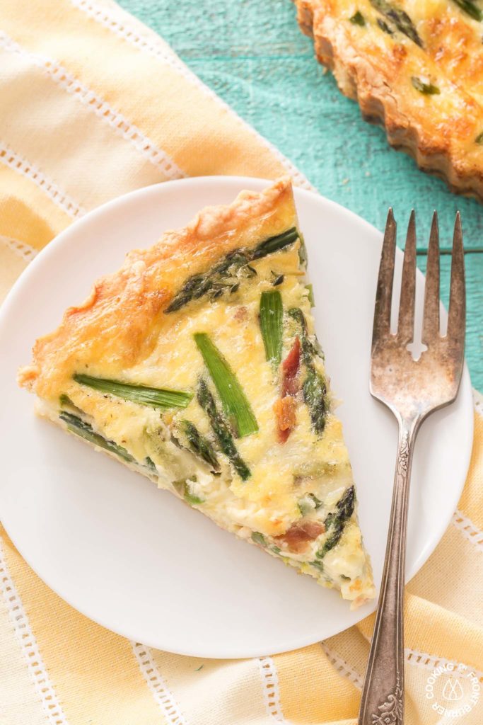 quiche on a plate with fork