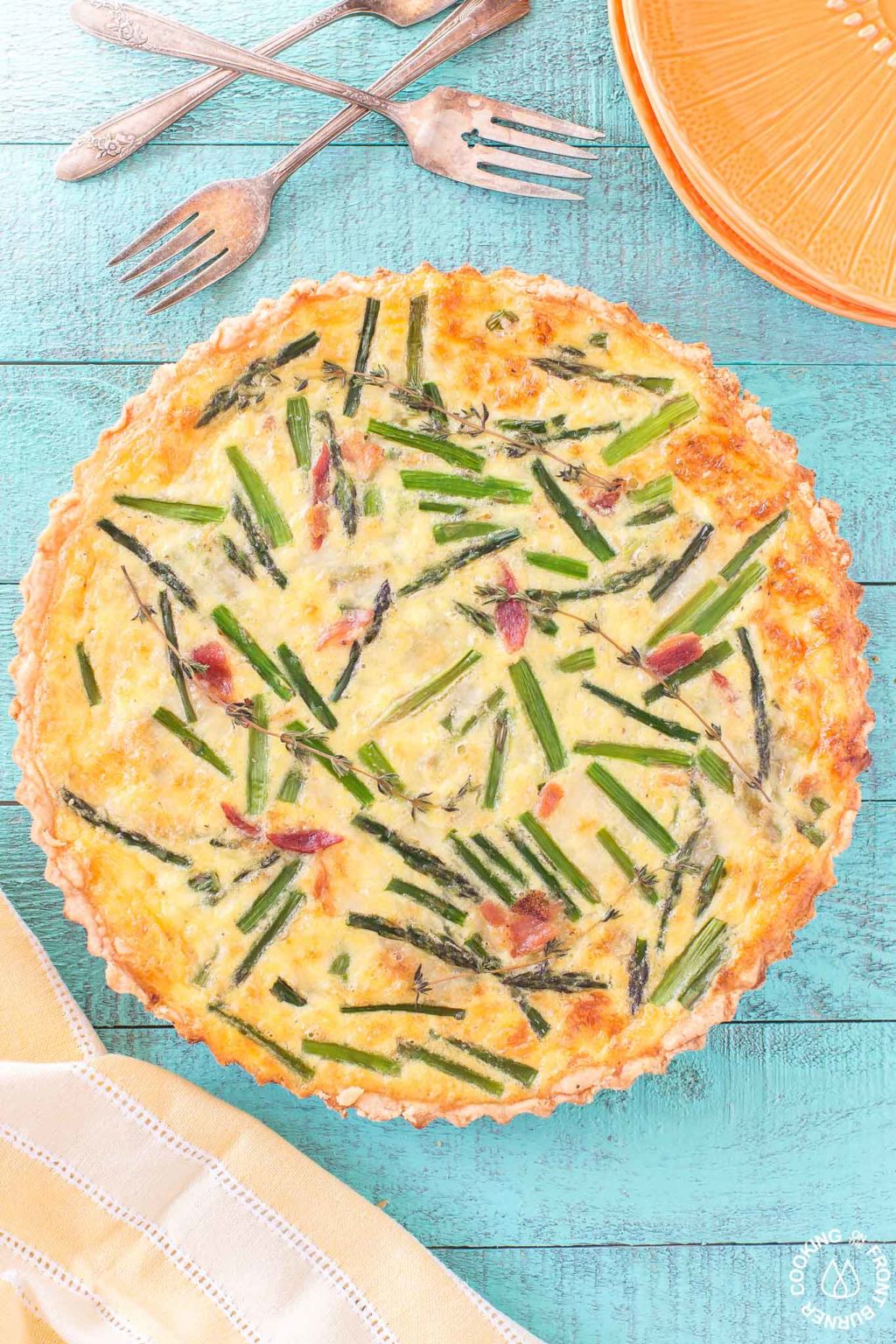 Asparagus Leek Quiche Cooking on the Front Burner