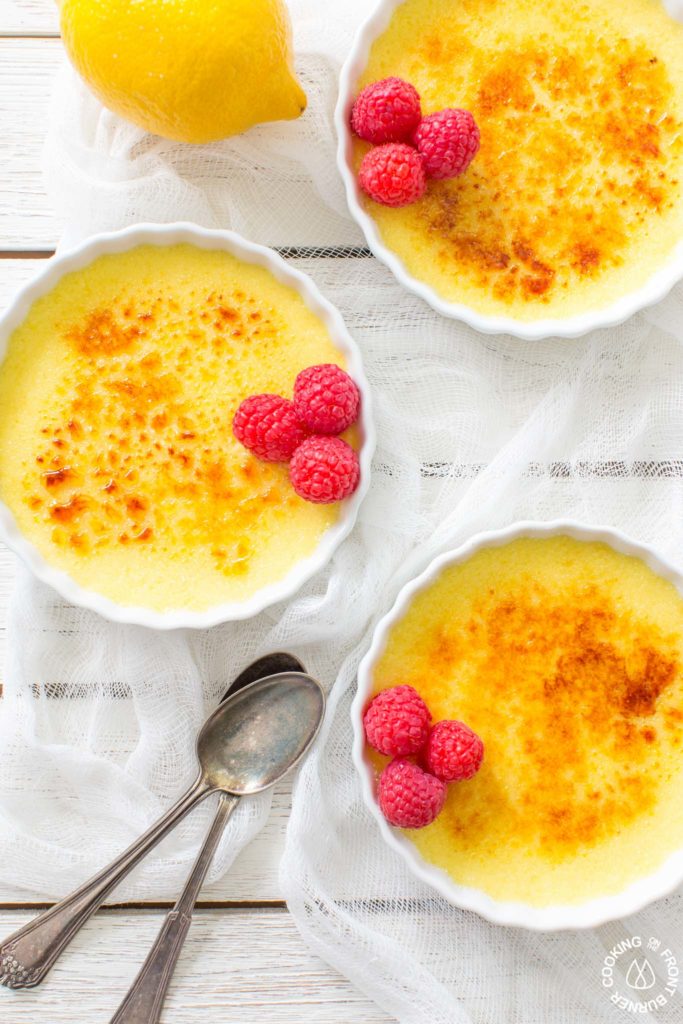 3 ramekins of lemon creme brulee