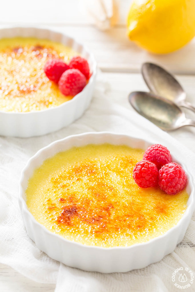 lemon creme brulee on a table