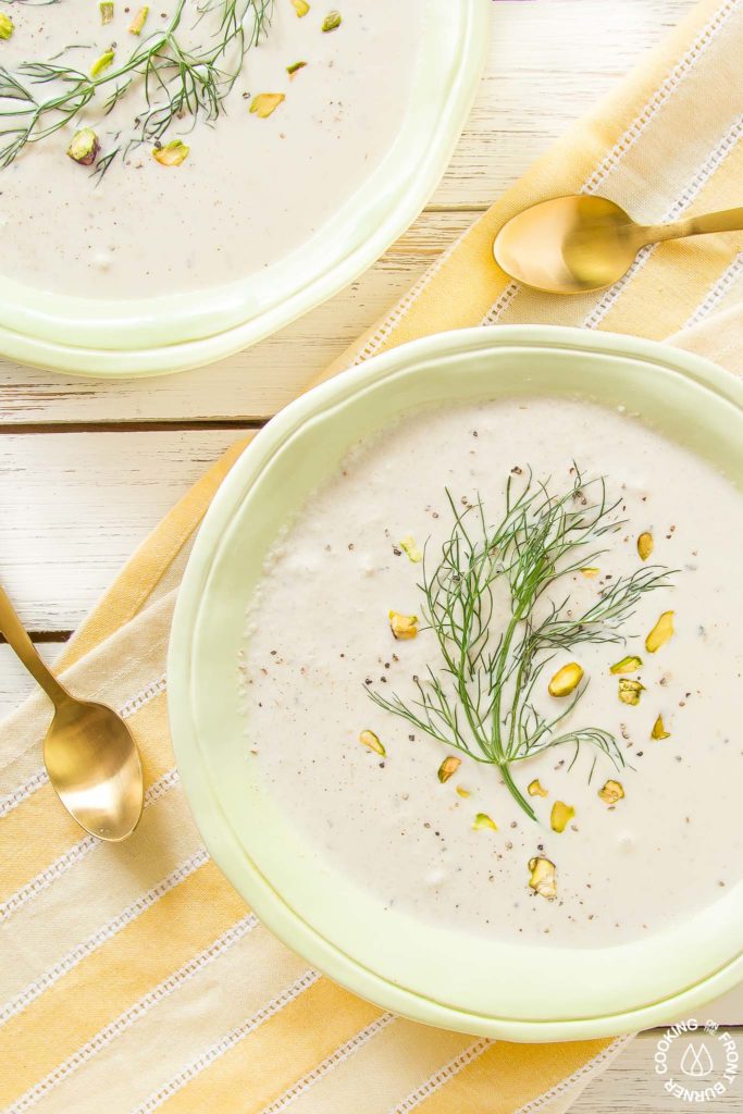 Fennel and cauliflower soup in a bowl