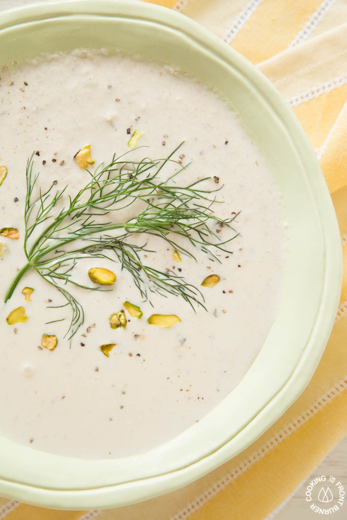 close up of soup in a bowl