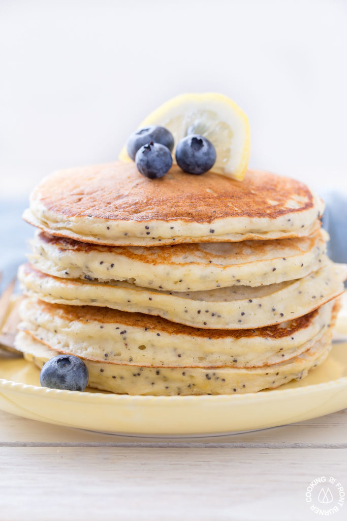 pancakes on a plate with blueberries