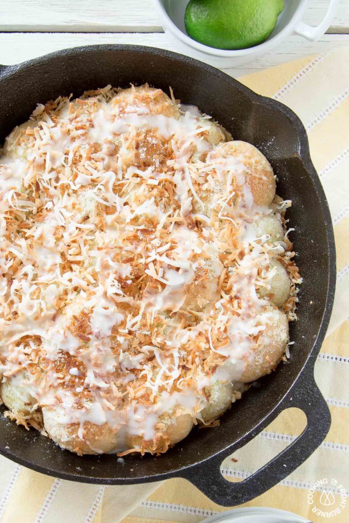 lime coconut rolls in a skillet
