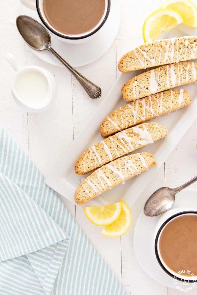 lemon poppy seed biscotti on a plate