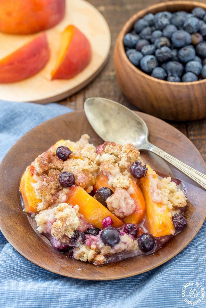 blueberry peach cobbler on a plate