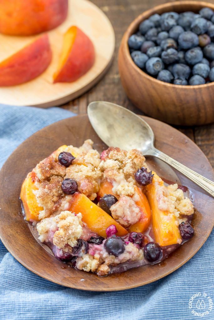 blueberry peach cobbler on a plate