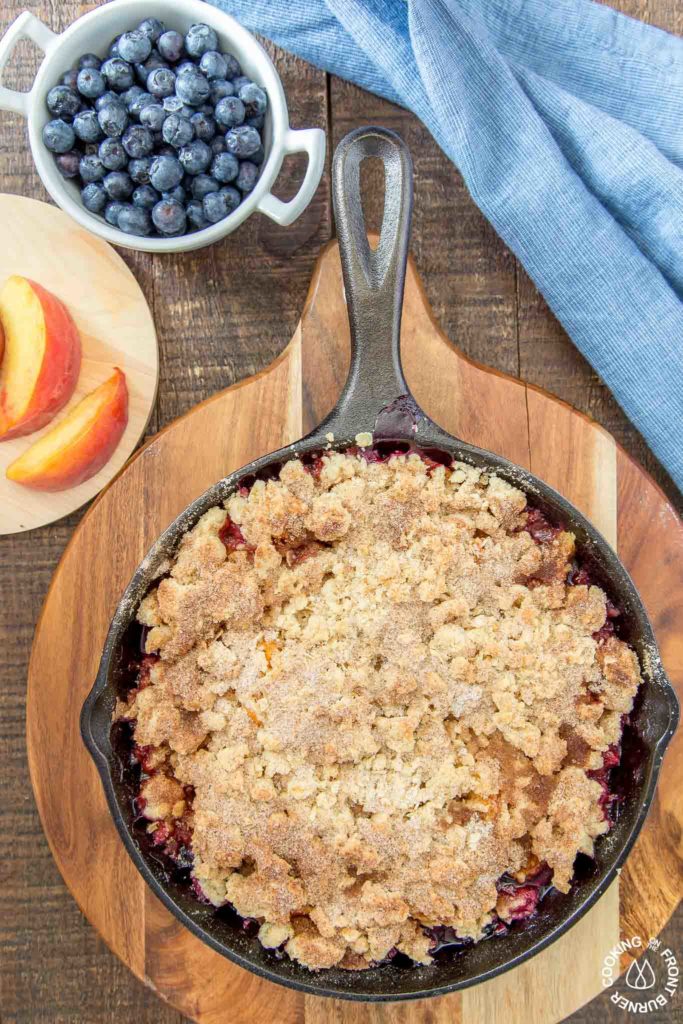 blueberry peach cobbler in a skillet