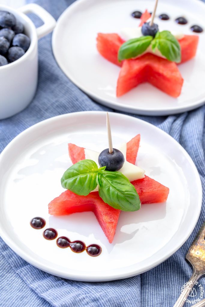 Watermelon caprese bites on a plate