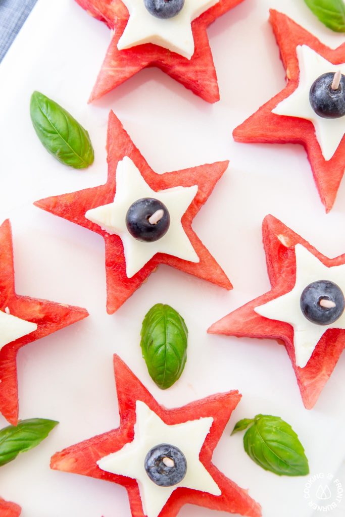 Close up of watermelon with mozzarella cheese