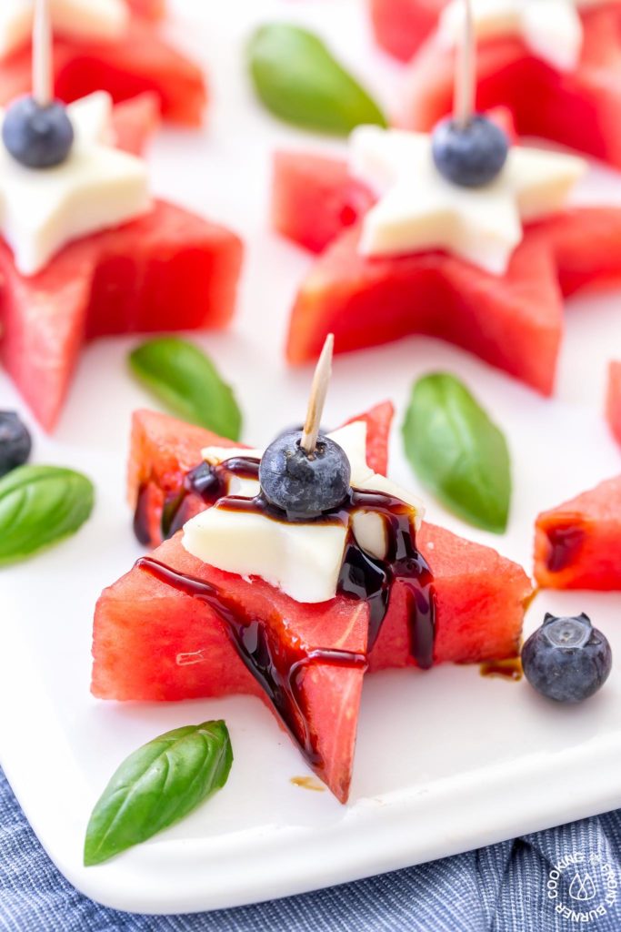 Watermelon caprese with glaze