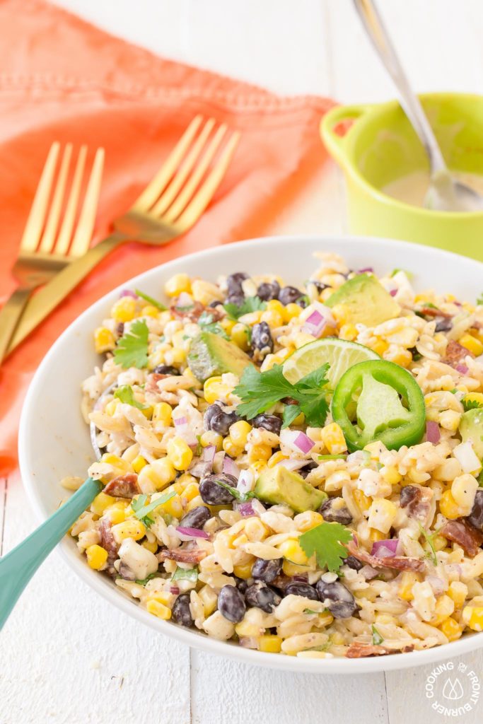 orzo mexican salad in a bowl