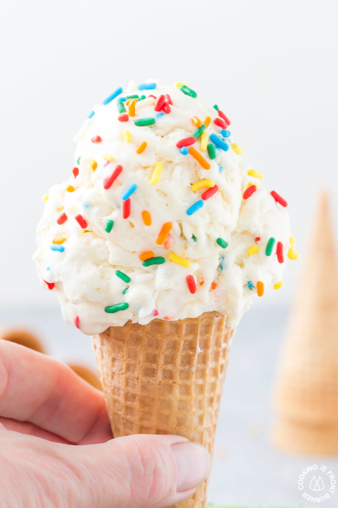 birthday cake ice cream on a cone