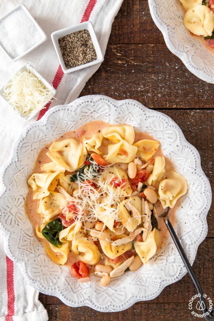 tortellini soup in a bowl