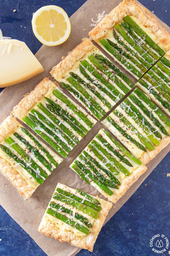 asparagus tart on a board