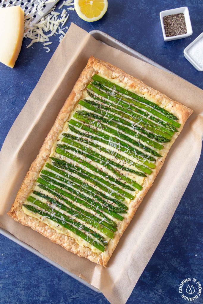 asparagus tart on a cookie sheet