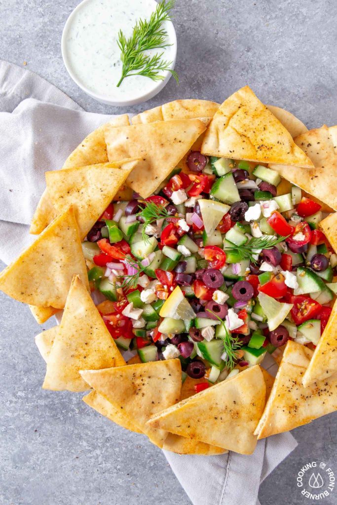 Greek Chicken Pita Nachos | Cooking on the Front Burner