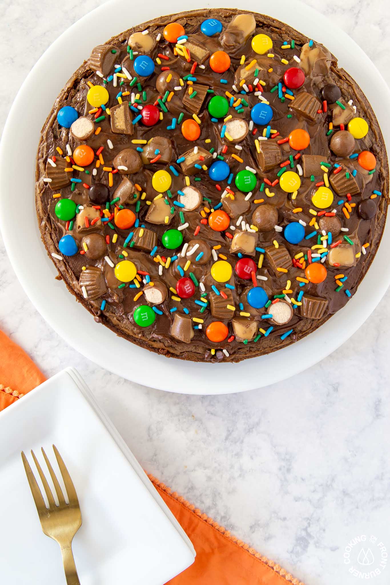 Candy Brownie Pizza Cooking on the Front Burner