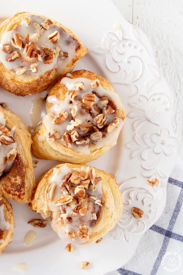 Puff pastry pumpkin spice rolls on a plate