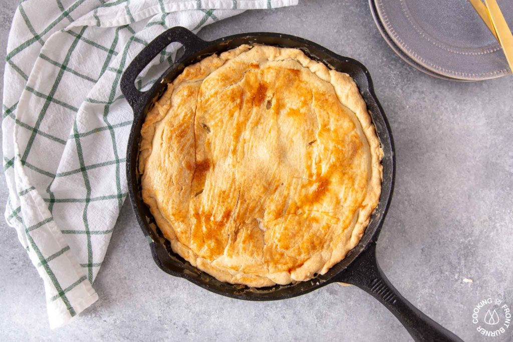 chicken pot pie out of the oven