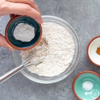 preparing dry ingredients for cranberry skillet bread