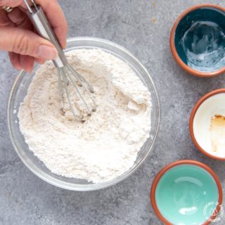 stirring dry ingredients for cranberry skillet bread