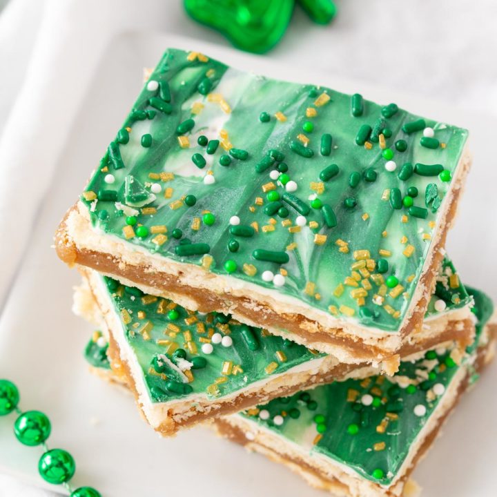 A plate with st patrick club cracker bars on it