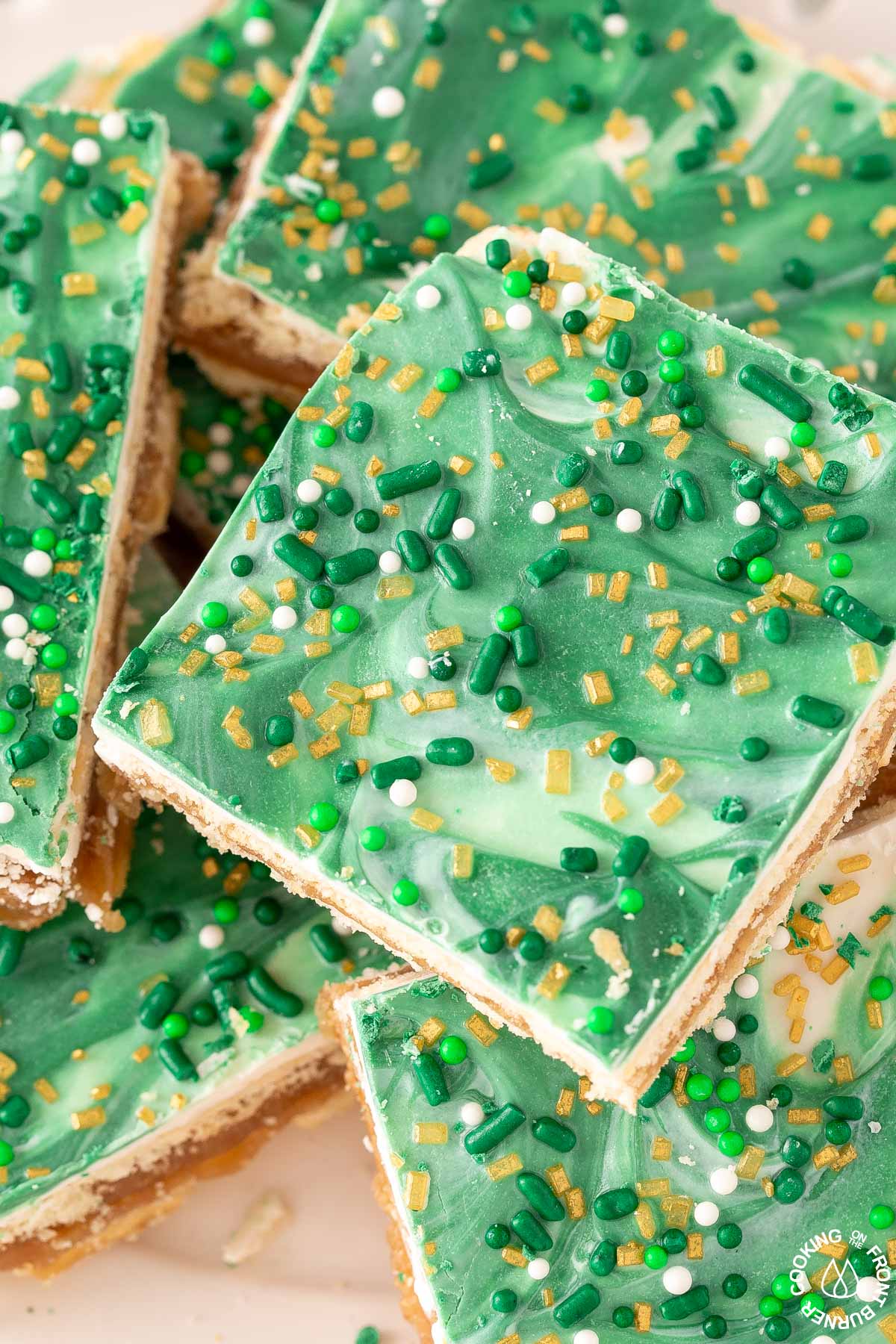 cut st partrick club cracker bars on a plate