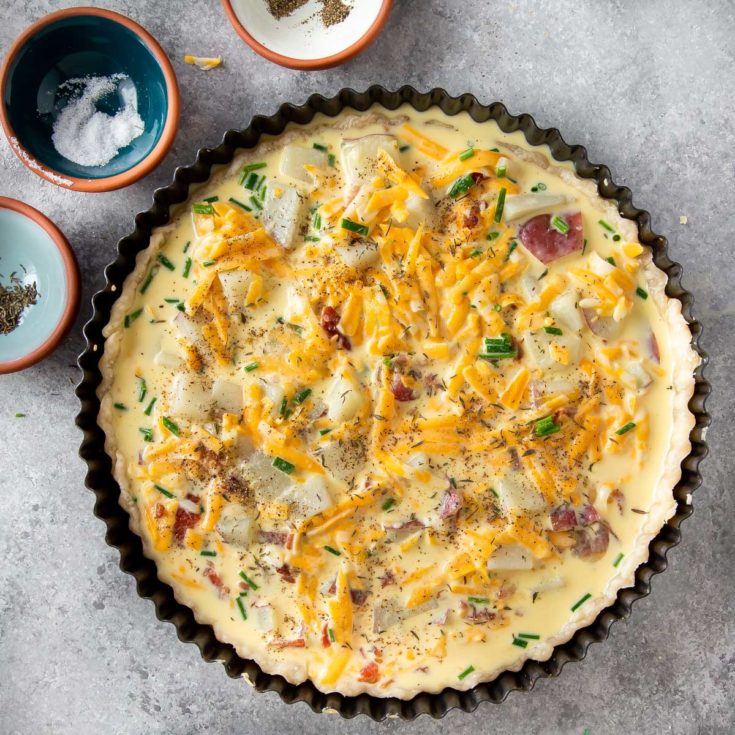 Easy Loaded Baked Potato Quiche Cooking on the Front Burner