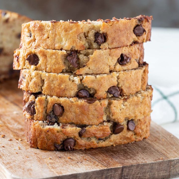 a stack of banana bread