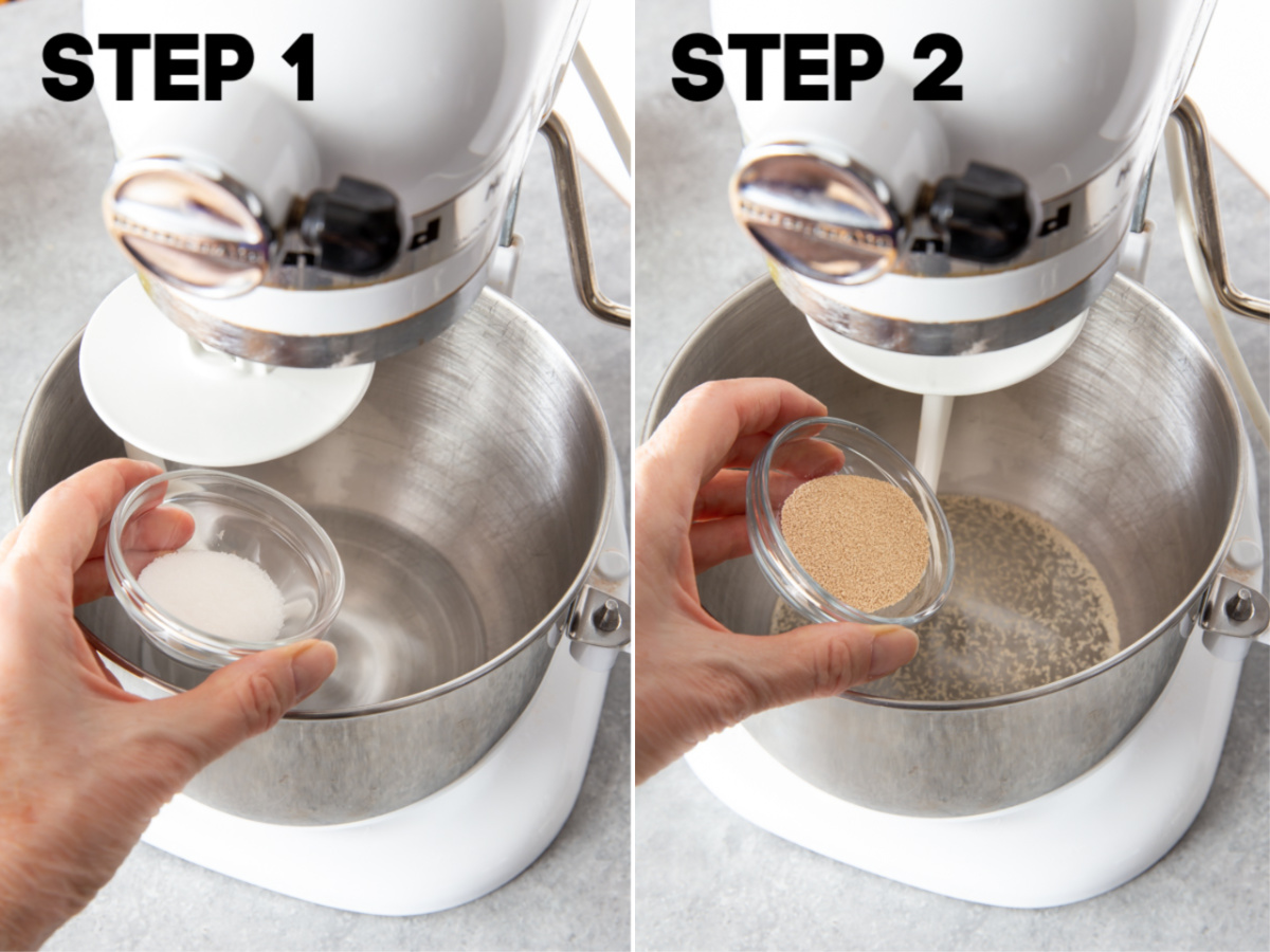 a mixer with yeast and sugar added