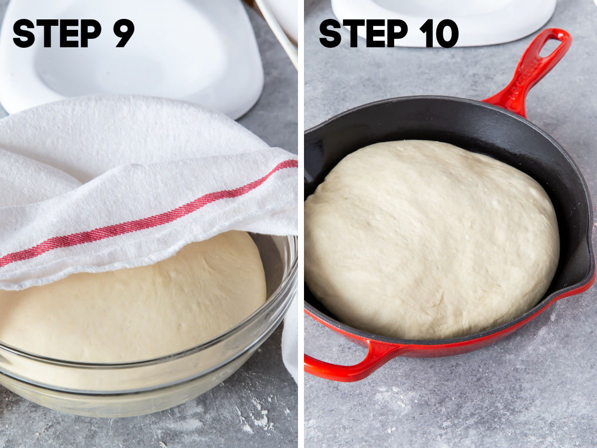 dough that has risen in a skillet