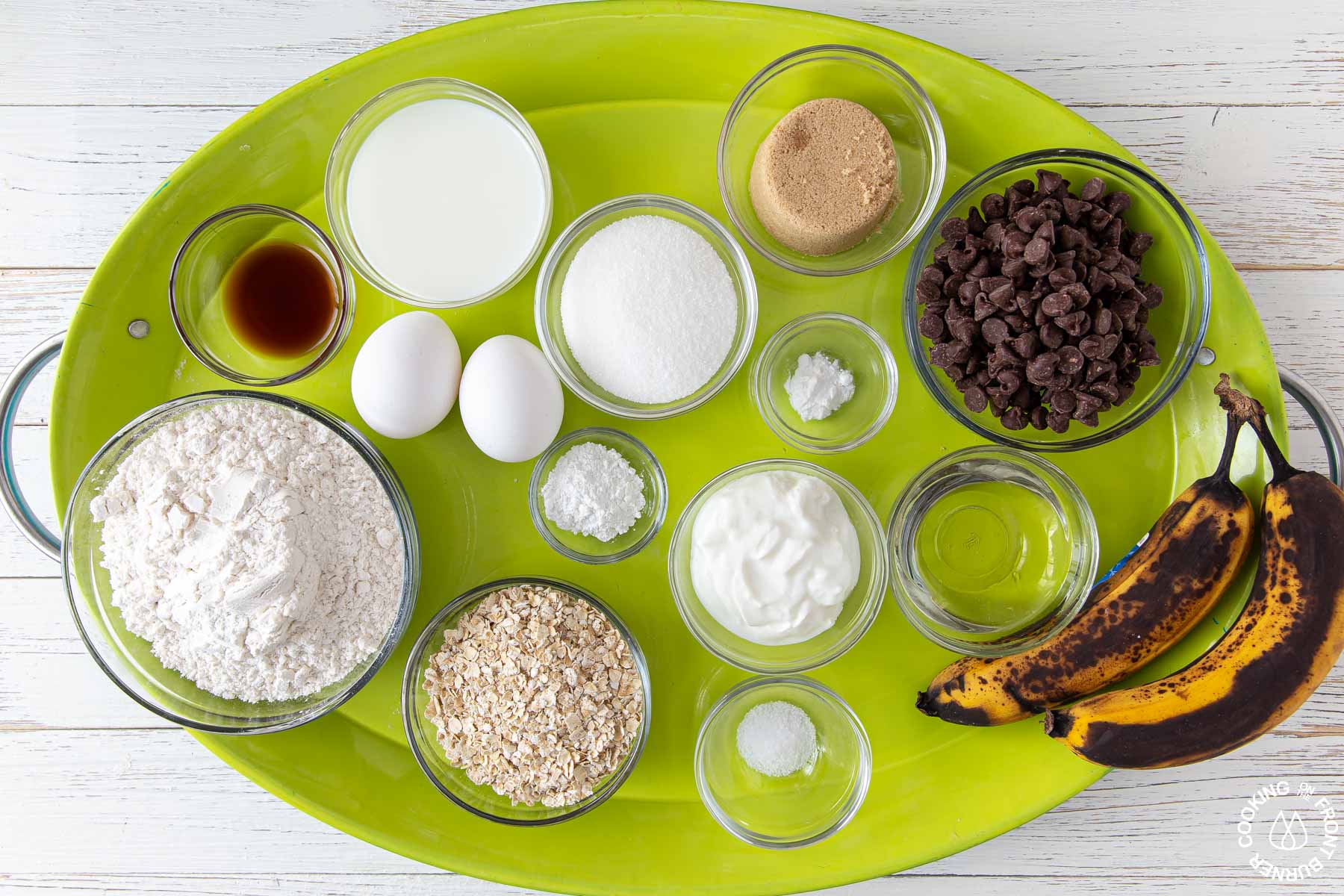 a tray with ingredients needed for banana bread