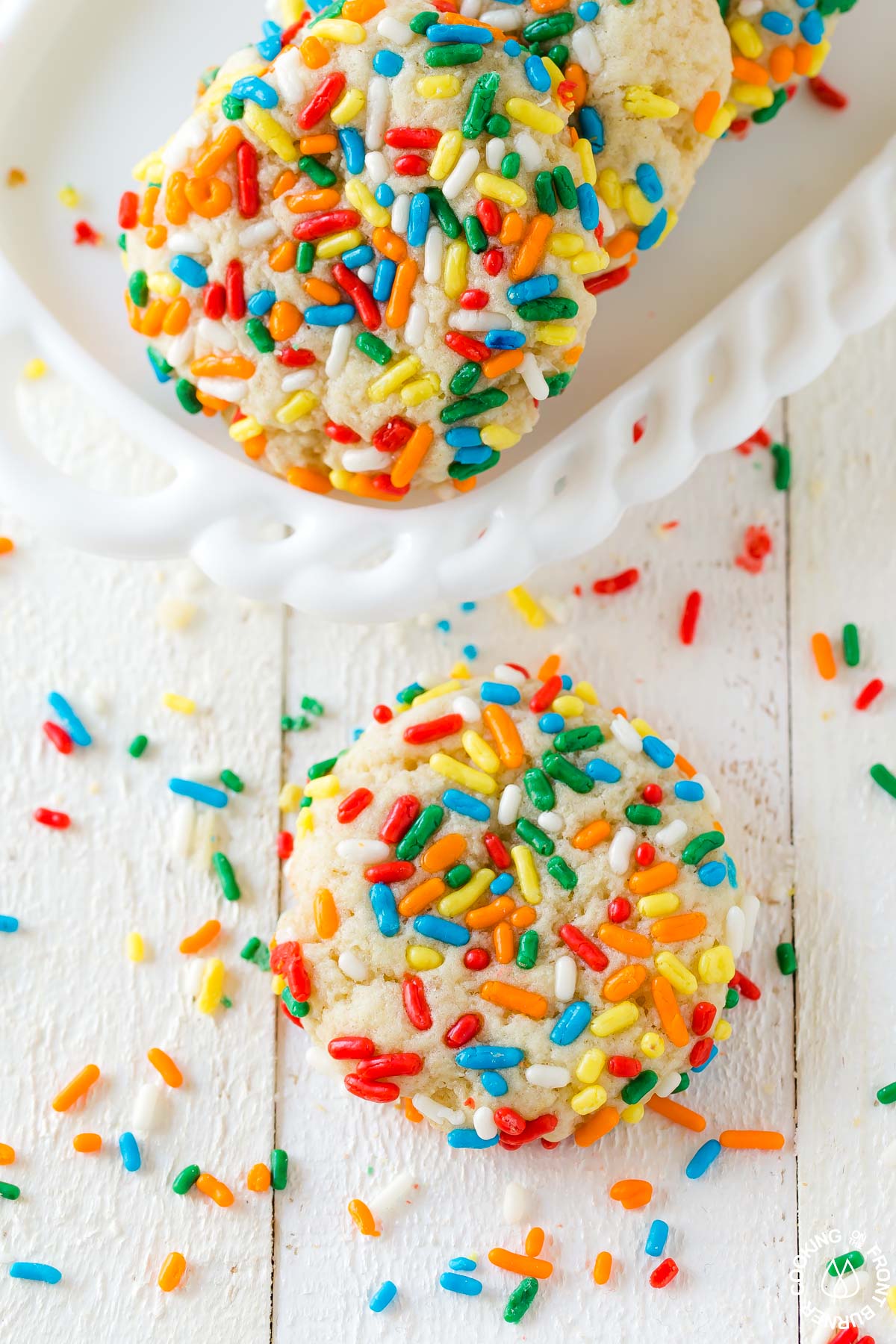 chewy sprinkle cookies on a plate