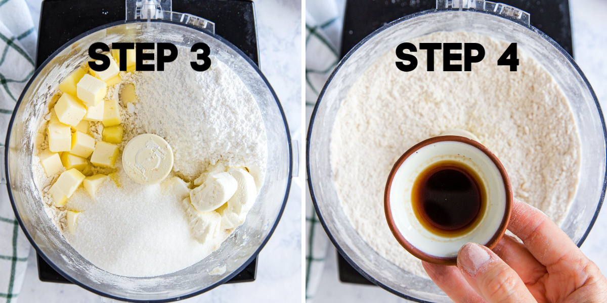 butter, cream cheese and vanilla extract in a food processor