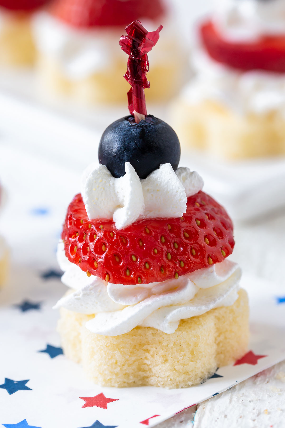 a close up picture of a mini pound cake strawberry bite