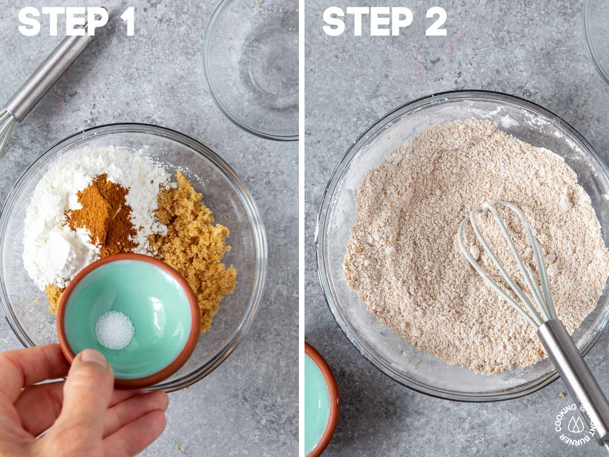 brown sugar, cinnamon, cornstarch and salt being whisked in a bowl