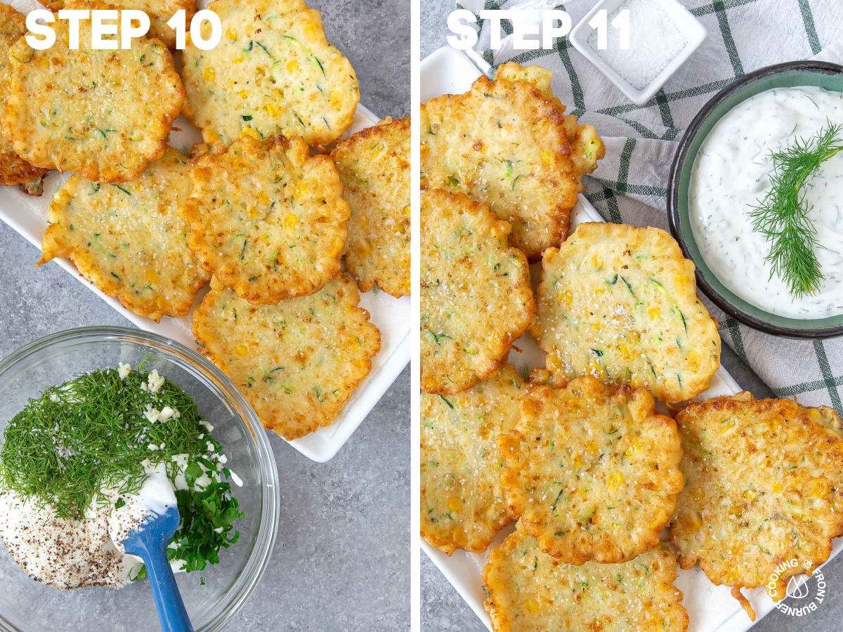 zucchini corn fritters on a platter