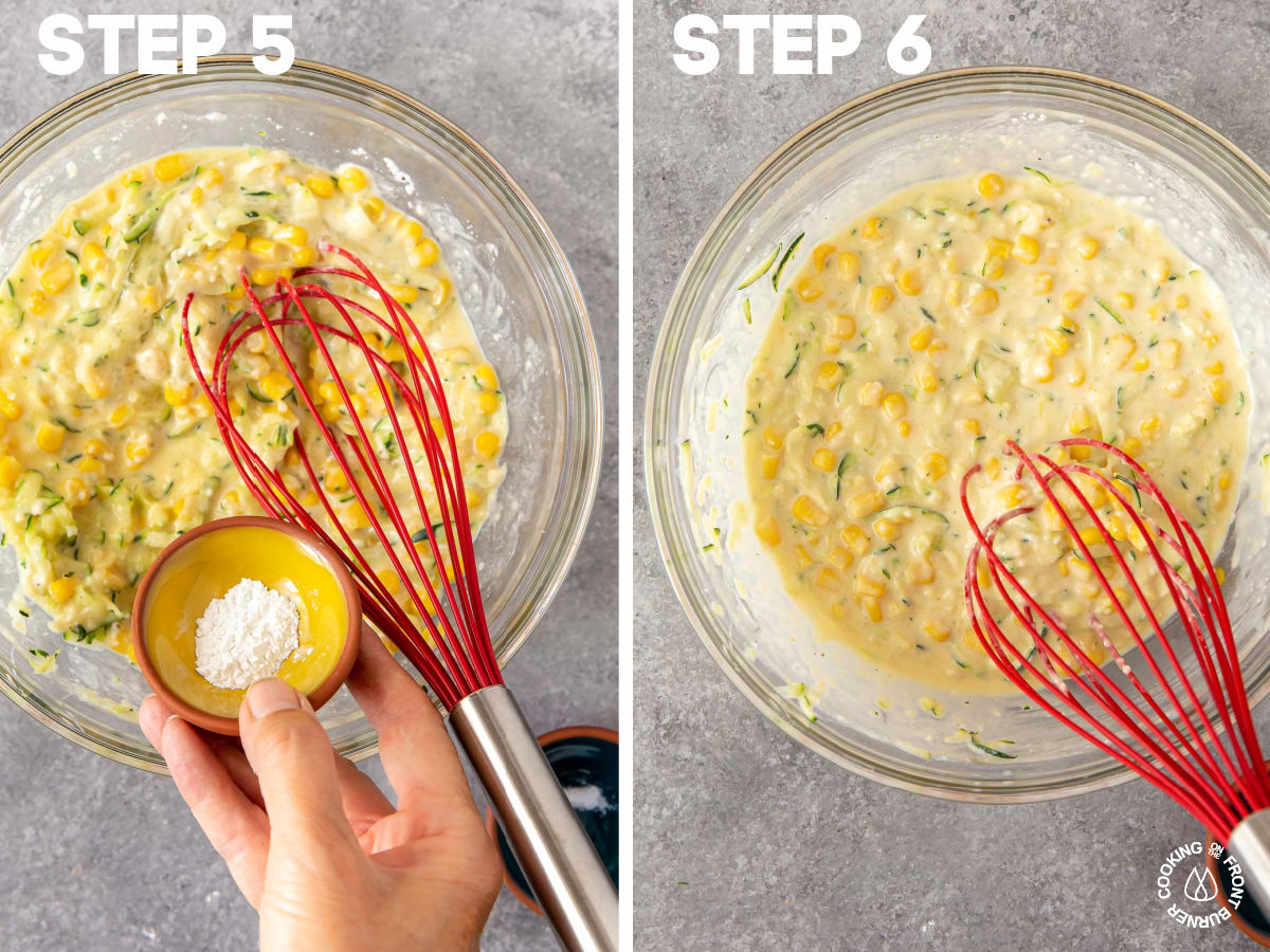 adding baking powder to zucchini corn batter