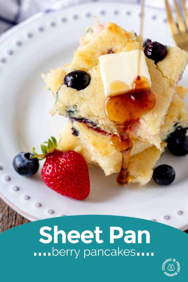 a pinterest pin of a sheet pan pancake