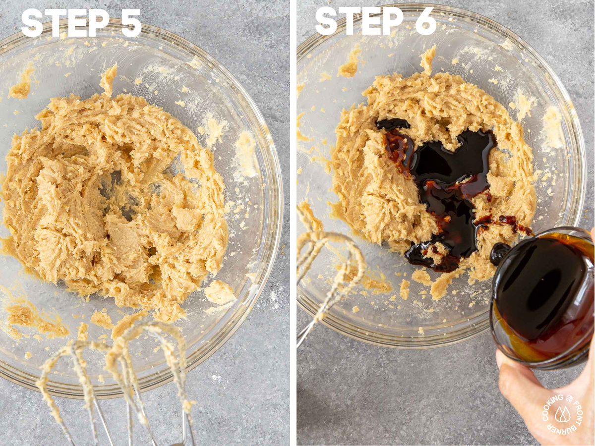 a bowl with a butter brown sugar mixture and adding molasses