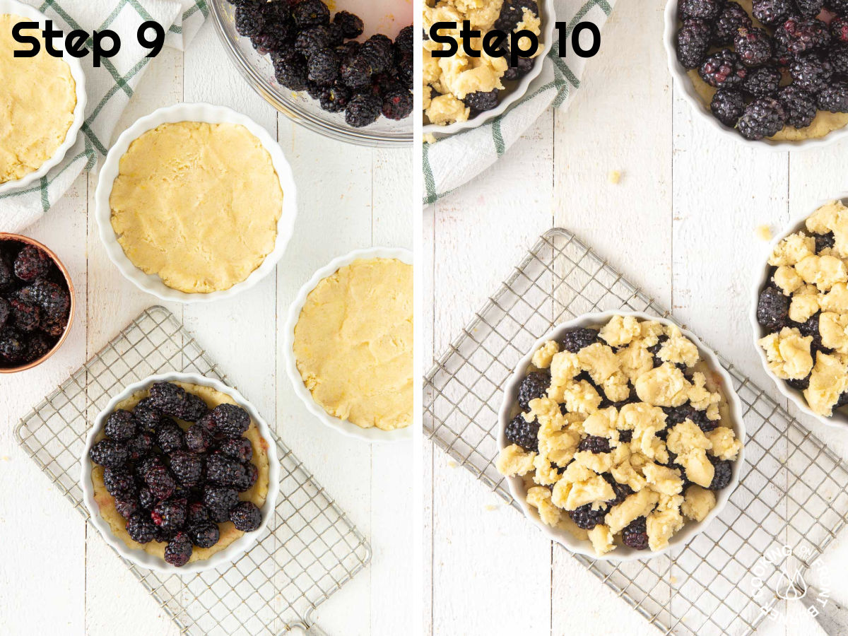 pressing dough in tart pans, adding blackberries