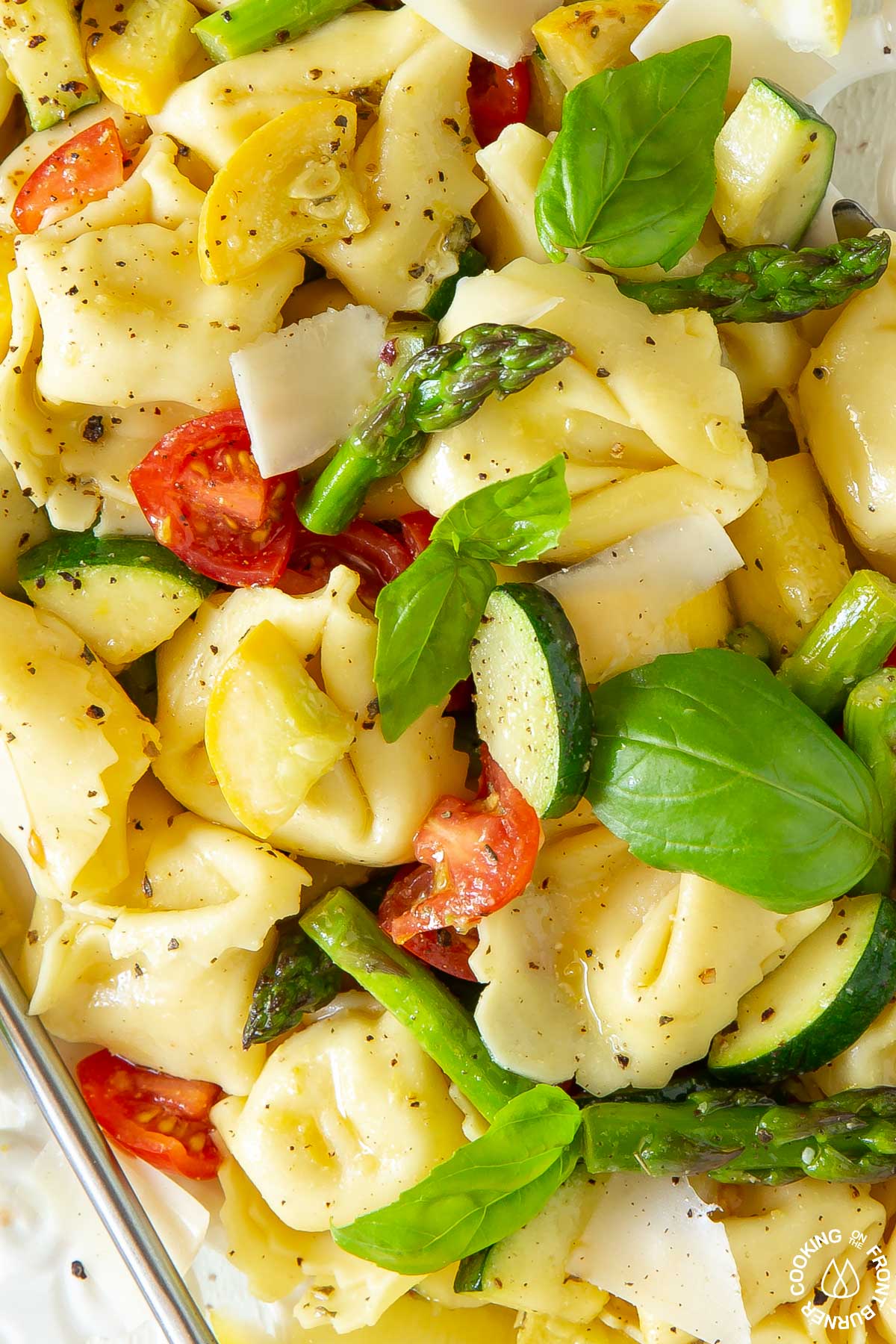 lemon tortellini and veggie salad - close up