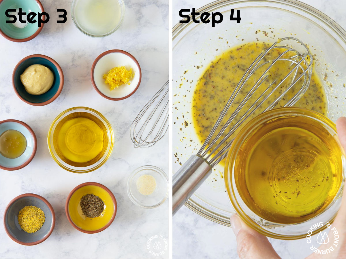 ingredients for lemon vinaigrette in bowls