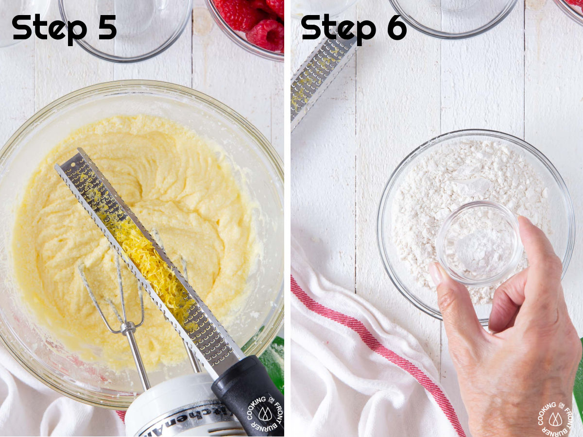 adding lemon zest to a bowl of batter