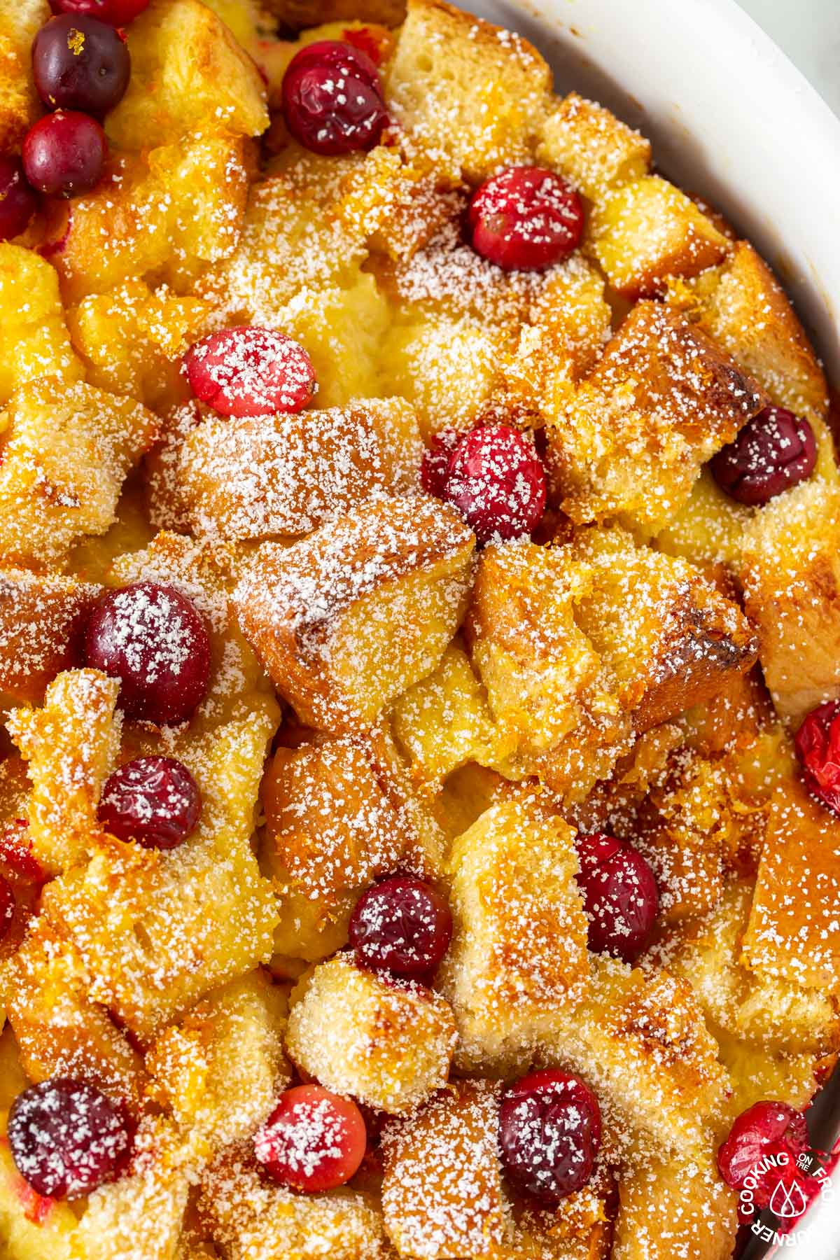 french toast bake with a dusting of powder sugar
